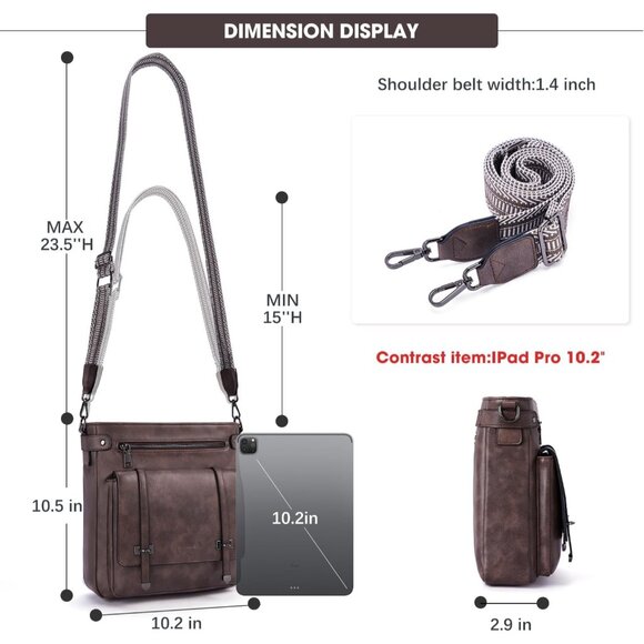 Stylish Multi-Pocket Vegan Leather Crossbody Handbag with Adjustable Strap - Picture 6 of 6